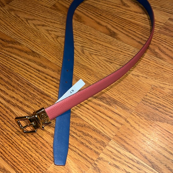 Cole Haan reversible leather belt pink/blue gold buckle - Picture 2 of 8